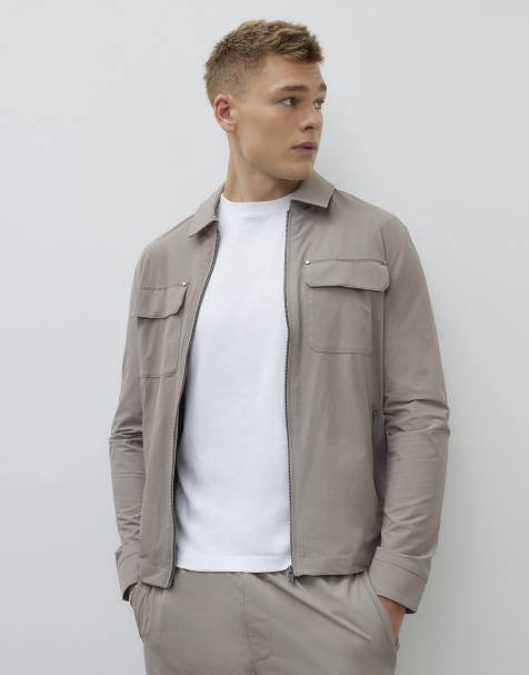River Island Beige muscle fit shacket in stone - medium - view 1