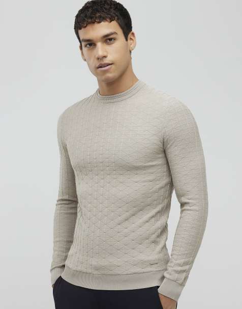 River Island Beige muscle fit textured jumper in stone - light - view 1