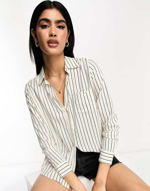 River Island – Beige randig skjorta i boyfriend-modell