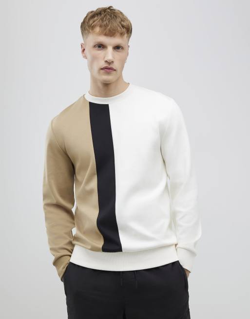 River Island Beige regular fit colour block sweatshirt in stone - medium