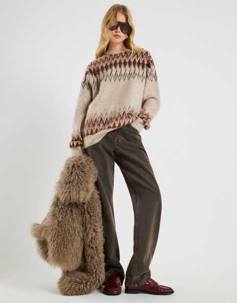 River Island Beige regular fit fairisle jumper in stone - medium - view 1