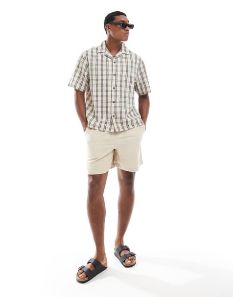 River Island - Beige skjorte med reverskrave og tern - view 1