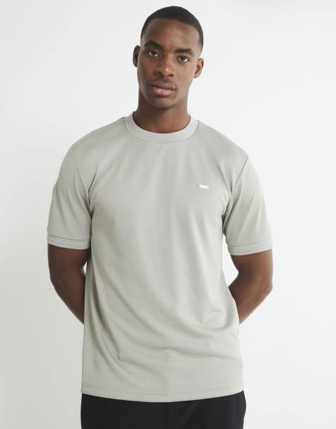 River Island Beige slim fit jacquard badge t-shirt in stone - light - view 1