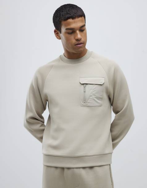 River Island Beige slim fit nylon sweatshirt in stone - medium - view 1