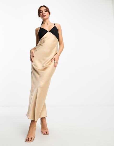 River Island - Beige slip-maxikjole med farveblok-design - view 1