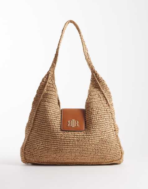 River Island – Beige, slouchy väska i raffia med viklock - view 1