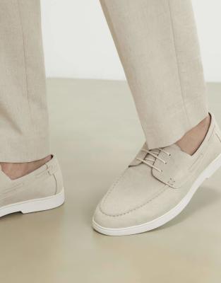  Beige suede boat shoes in stone