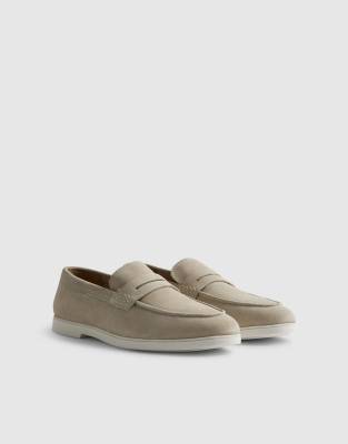  Beige suede loafers in stone