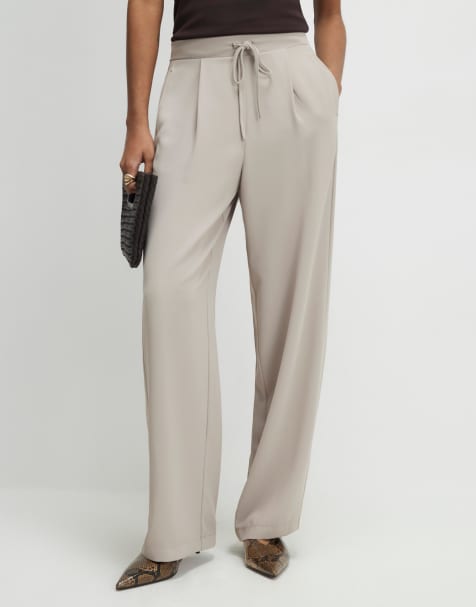 River Island Beige tailored elasticated wide leg trousers in stone