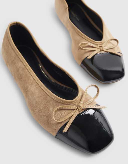 River Island Beige toe cap bow ballet pumps in tan, 3 of 4