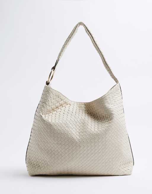 River Island Beige woven slouch tote bag in cream