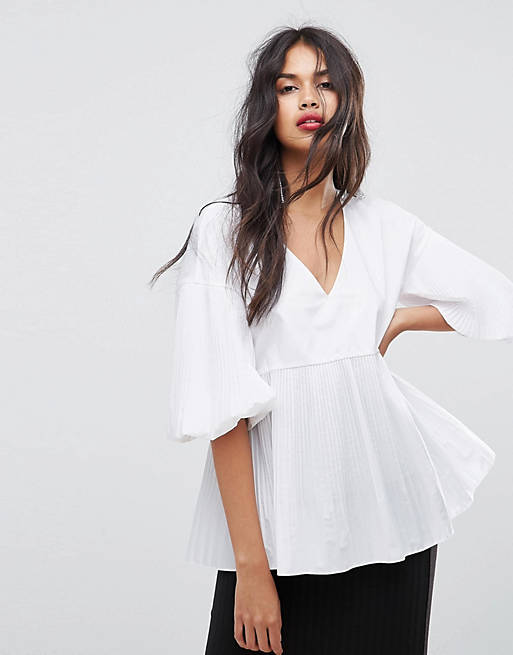 River Island Bell Sleeve Pleated Top