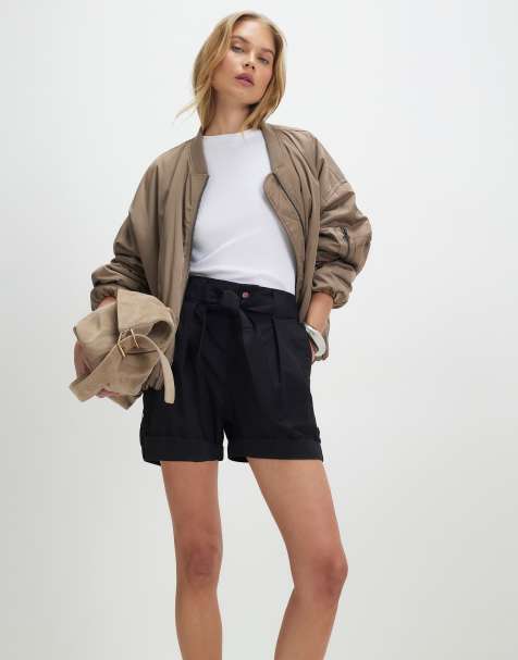 River Island Belt detail shorts in black - view 1