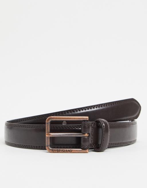 River Island belt in dark brown with rose gold | ASOS