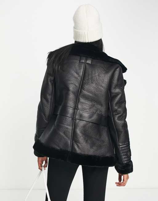 Belted aviator jacket clearance black