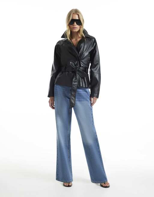 River Island Belted biker jacket in black, 3 of 4