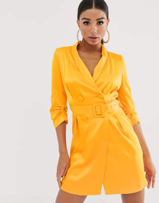 satin belted blazer dress