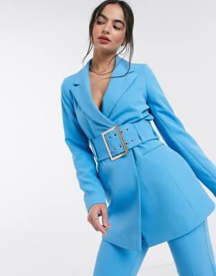 River Island belted blazer in blue