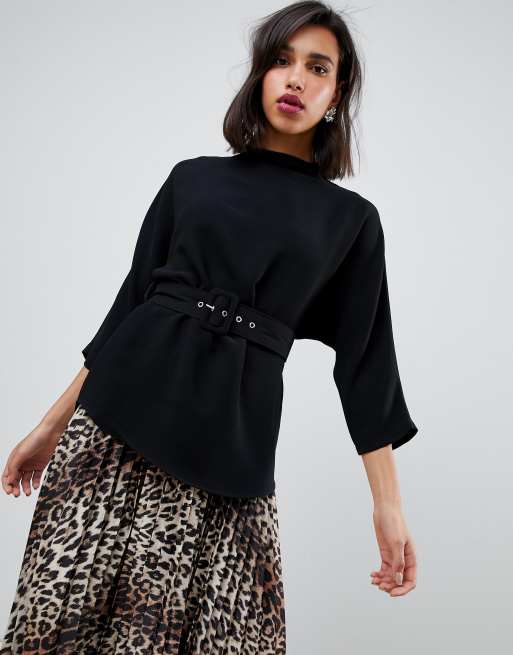 Black store belted blouse