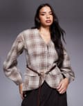 [River Island] River Island belted checked cocoon sleeve blazer in brown 16 BROWN