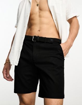River Island Belted Chino Shorts In Black