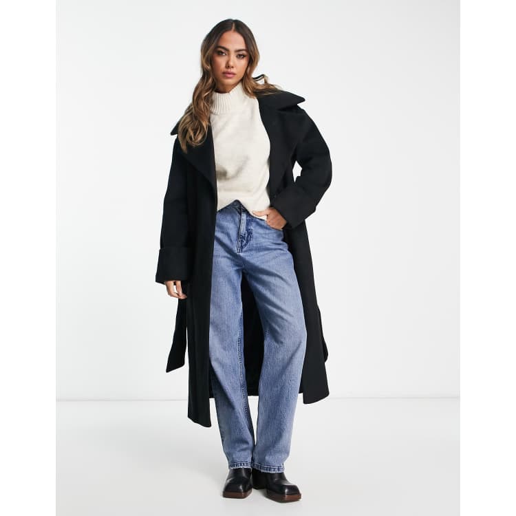 River island cheap black belted coat