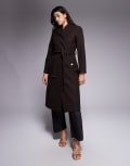 [River Island] River Island belted coat in dark brown 10 BROWN