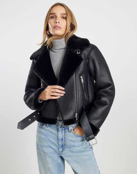 River Island Belted crop aviator jacket in black - view 1