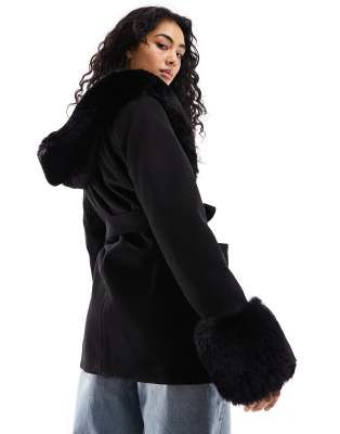 black faux fur black belted short coat – Entire Desire