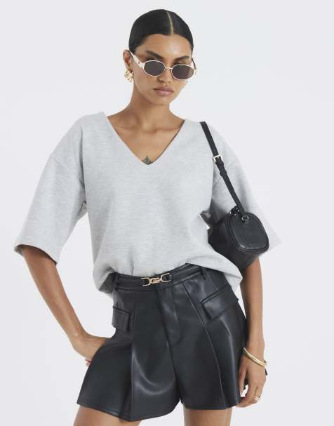 River Island Belted faux leather pleated shorts in black - view 1