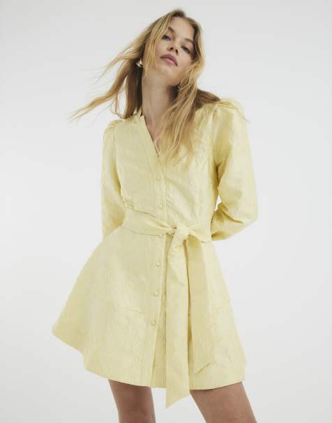 River Island Belted jacquard mini dress in yellow light - view 1