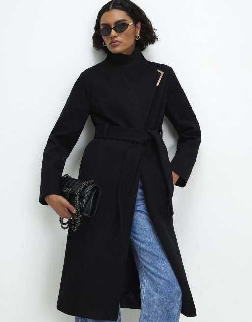 River Island Belted longline robe coat in black, 2 of 4