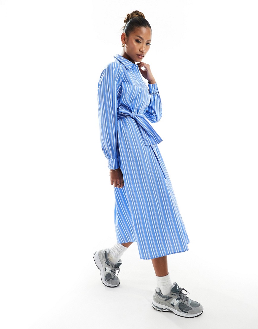 River Island belted maxi shirt dress in blue