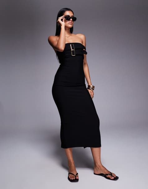 River Island belted midi dress in black