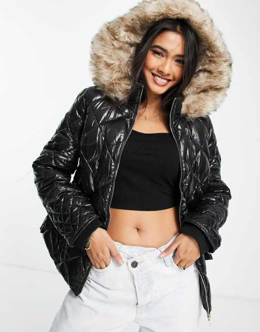 Fur hood coat store river island