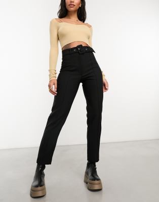 Peg Trousers with Piping Detail in Black – Olivia May