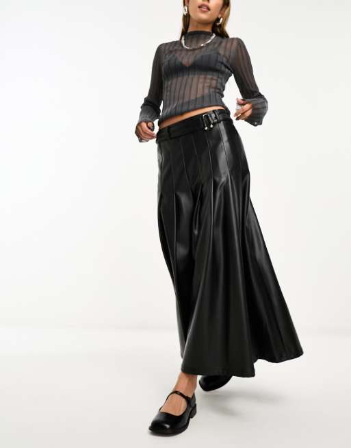 Faux Leather Pleated Maxi Skirt