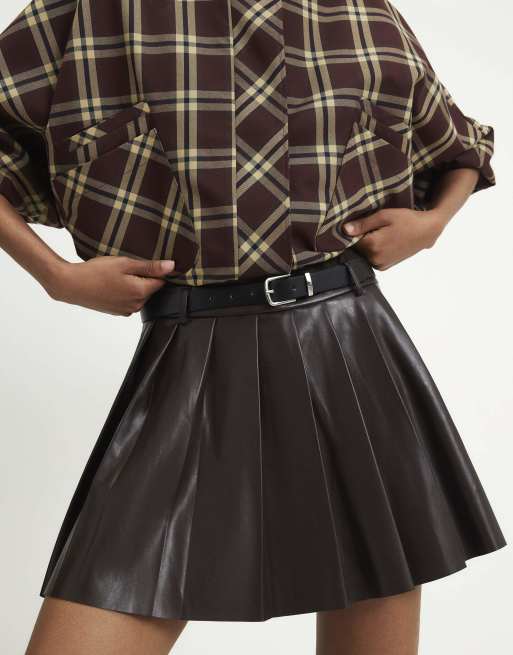 River Island Belted pleated mini skirt in purple, 3 of 4