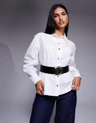 River Island Belted Poplin Shirt In White