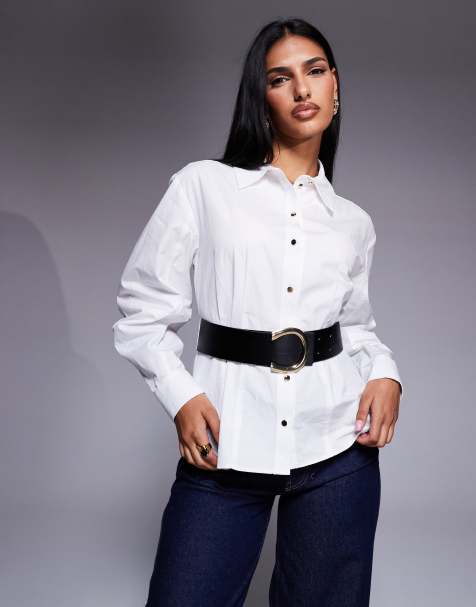 River Island belted poplin shirt in white - view 1