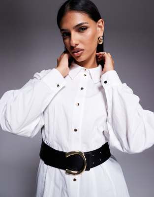 River Island Belted Poplin Shirt In White