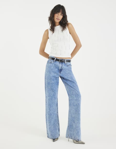 River Island Belted relaxed straight leg jeans in denim - light - view 1