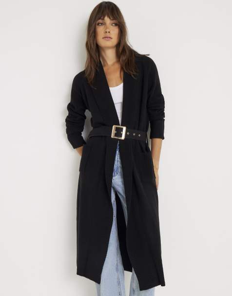 River Island belted shawl maxi cardigan in black 