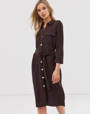 River Island belted shirt dress in chocolate | ASOS