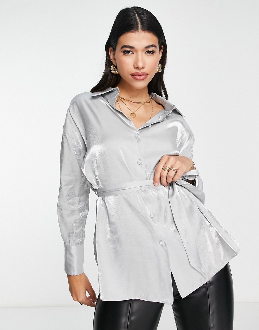 River Island belted shirt in silver