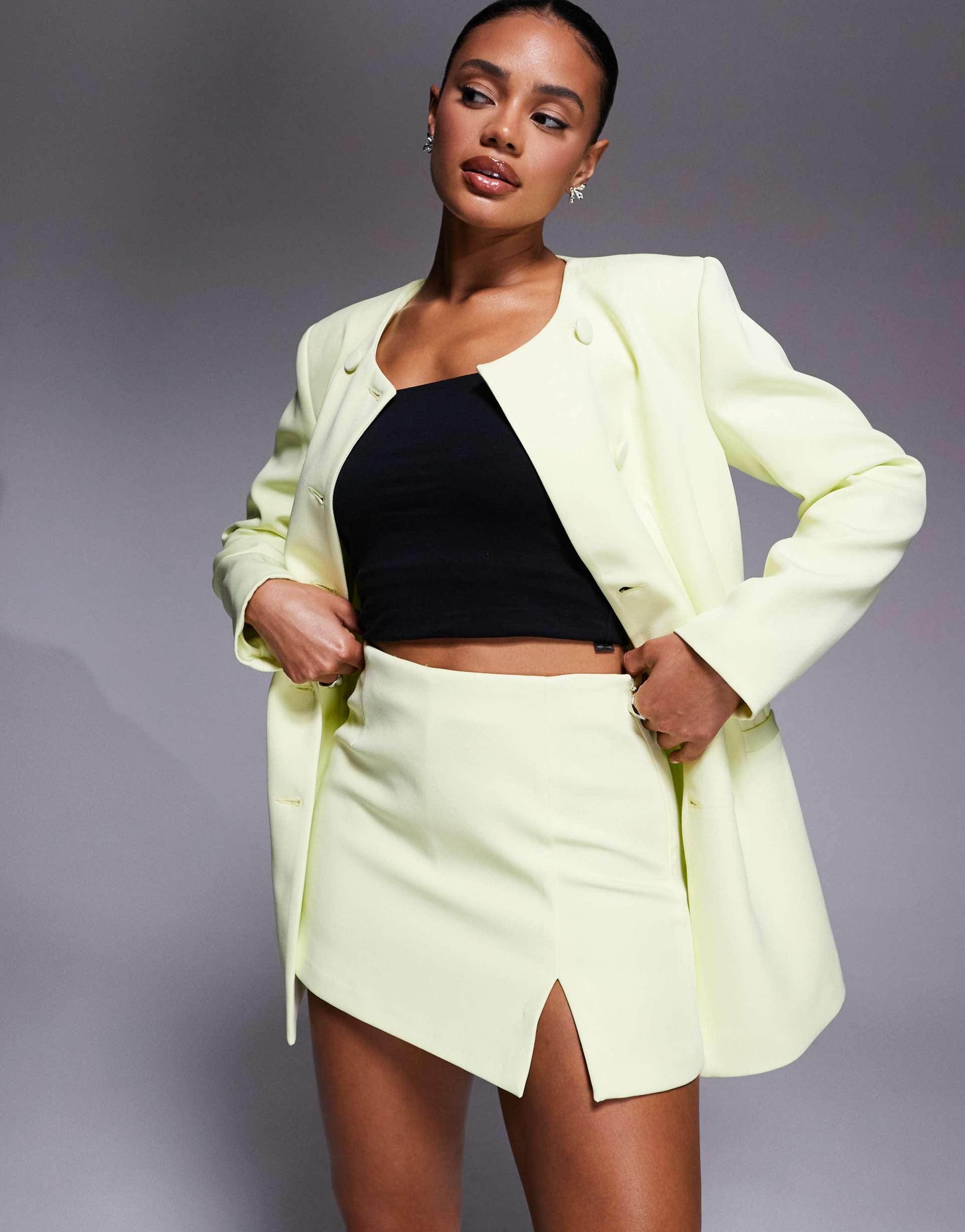 river island belted skort with slit in lime