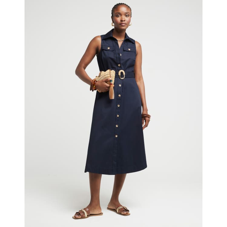 knee length dresses for ladies Sleeveless Shirt Dress Maxi Riviera Blue main image 1