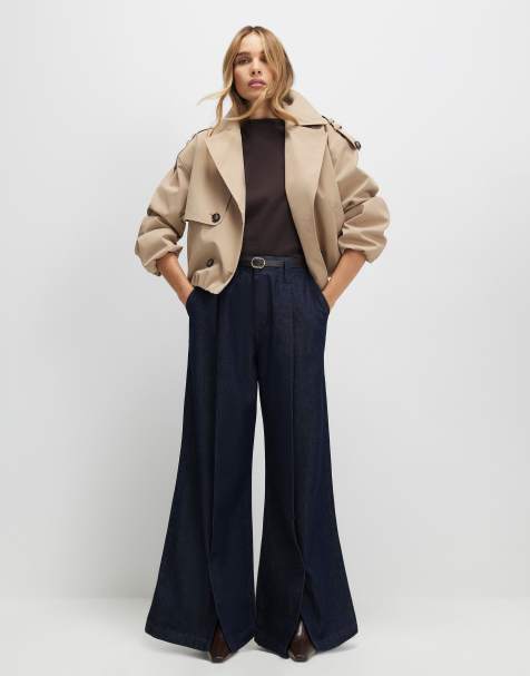 River Island Belted split hem wide leg jeans in denim - dark - view 1