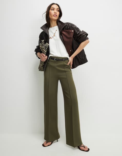 River Island Belted straight leg trousers in khaki - view 1
