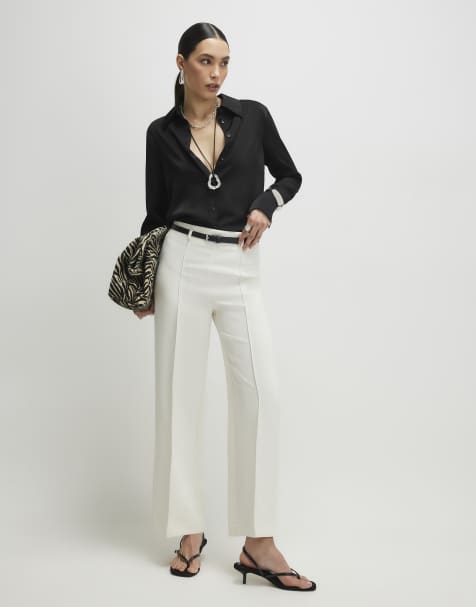 River Island Belted straight leg trousers in white - view 1